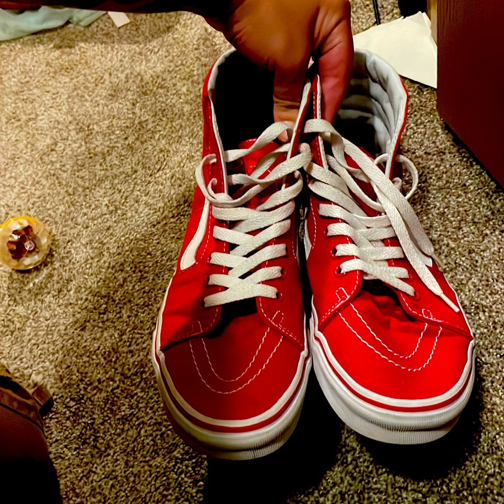 Red high top vans mens 9.5 / womens 11